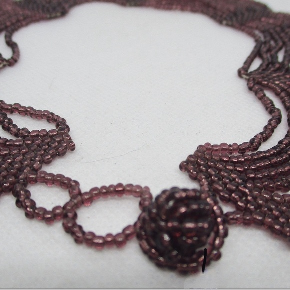 Antique Handmade Glass Seed Bead Necklace in Brown Beaded Collar Bib Necklace - Picture 8 of 8